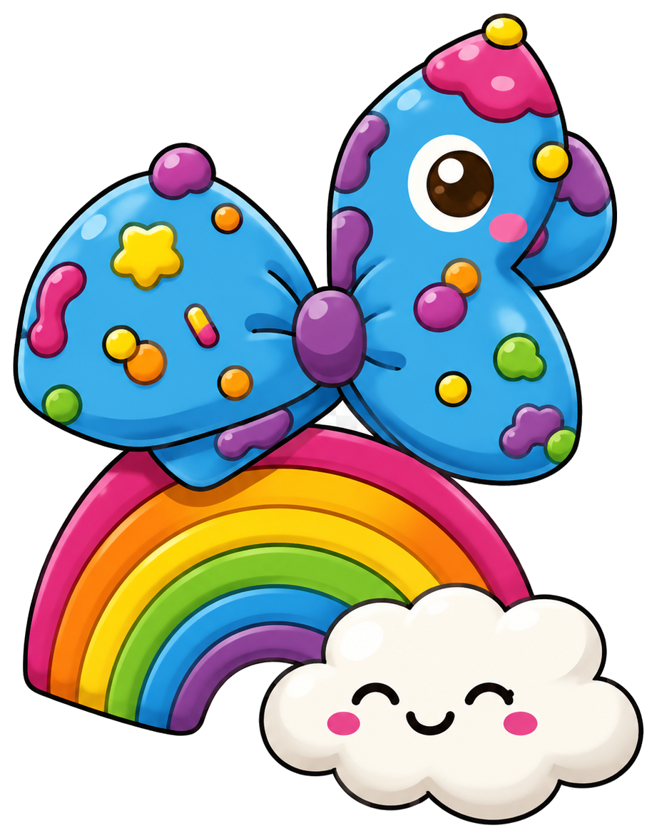 Colourful bow, rainbow and smiling cloud