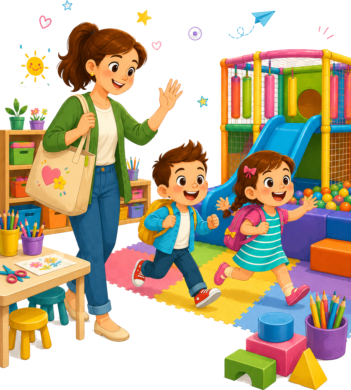 Mother leaving two children at Crafty