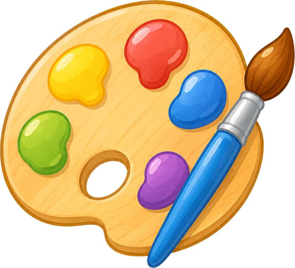 Colourful artist palette and paintbrush